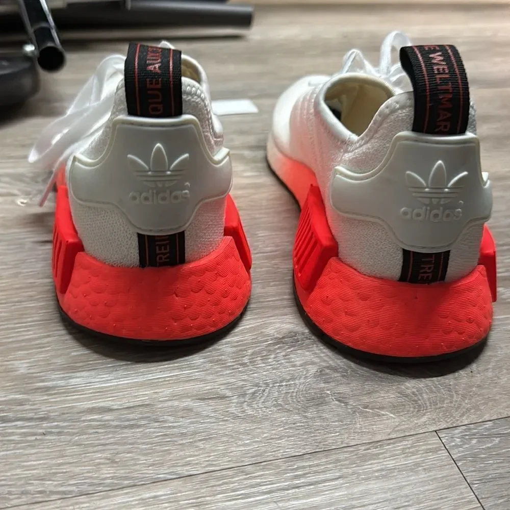 Adidas White and Red Running Sneakers Neon Bottoms Excellent Conditon - Size 6.5